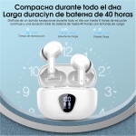 Auriculares Inalámbricos Bluetooth, Auriculares Bluetooth 5.3 con Controlador de 14,2 mm, Sonido Envolvente, 40Horas Cascos Inalámbricos con Reducción de Ruido, Pantalla LED, IP7 Impermeable, Blanco - Imagen 5