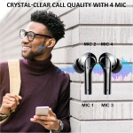 Auriculares Inalámbricos, Bluetooth 5.3 HiFi Estéreo con 4 HD Micró, Cascos ENC Cancelación de Ruido Reproducción de 42H, Pantalla LED Control Táctil, IPX7 Impermeable Negros - Imagen 4