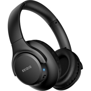 KVIDIO Auriculares Inalambricos Bluetooth, 65 Horas de Reproducción Auriculares Bluetooth, Cascos Ligeros Plegables con Micrófono, Graves Profundos (Negro)