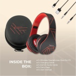 PowerLocus P2 – Auriculares Bluetooth inalambricos de Diadema Cascos Plegables, Casco Bluetooth con Sonido Estéreo Micro SD/TF, FM con micrófono y Audio Cable para Movil, PC, Tablet - Negro/Rojo - Imagen 8