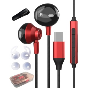 Auriculares USB Tipo C, In Ear Auriculares USB C con MicróFono y Control de Volumen para Samsung S22 S21 FE S20 S10,Huawei P40 P30 P20 Pro, Xiaomi, iPad Pro, Google Pixel, Oneplus (Rojo)