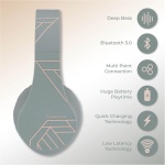 PowerLocus Auriculares Inalámbricos Diadema, Cascos Bluetooth con Micrófono Incorporado, Alta fidelidad Estéreo Plegables Cerrados, Micro SD/TF, FM para Móviles/TV/PC (Gris Asfalto) - Imagen 2