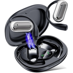 Auriculares Oreja Abierta Bluetooth 5.4, Auriculares Inalámbricos Deportivos con Gancho, Reproducción de 50H Pantalla LED, Auriculares con micrófono Incorporado, Control Táctil, IP7 Impermeable
