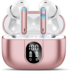 Csasan Auriculares Inalámbricos Bluetooth, Auriculares Bluetooth 5.3 Estéreo con 4 ENC Cancelacion Ruido Micró, 40H Control Táctil Cascos Inalambricos, IP7 Impermeable Auriculares in Ear, Rosa