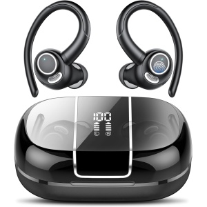 Csasan Auriculares Inalambricos Deportivos, Auriculares Bluetooth 5.3 HiFi Estéreo con Cancelación de Ruido ENC, Reproducción de 48H Pantalla LED Cascos Inalambricos, Control Táctil, IP7 Impermeable