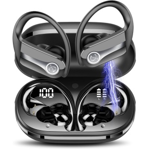 Btootos Auriculares Inalámbricos Deportivos 2024, Cascos Bluetooth 5.3, Hi-Fi Estéreo con Pantalla LED Dual, Llamadas Claras, Controladores de 13 mm y Graves Potentes, Negro