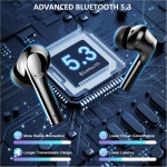 Auriculares Inalámbricos, Bluetooth 5.3 HiFi Estéreo con 4 HD Micró, Cascos ENC Cancelación de Ruido Reproducción de 42H, Pantalla LED Control Táctil, IPX7 Impermeable Negros - Imagen 3