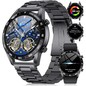 LIGE 1.43'' AMOLED Reloj Inteligente Hombre con Llamadas y Asistente Voz, 15 días de duración de la batería, 2 Correas, 100+ Deportes Modo Reloj Deportivo Smartwatch para Android iOS
