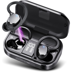POMUIC Auriculares Inalámbricos Deportivos, 2023 Auriculares Bluetooth 5.3, 120H de Reproducción con Cancelacion Ruido ENC, Auriculares Inalambricos IPX7 Impermeable, Carga Rápida USB-C Pantalla LED