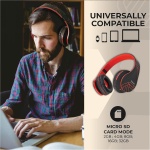 PowerLocus P2 – Auriculares Bluetooth inalambricos de Diadema Cascos Plegables, Casco Bluetooth con Sonido Estéreo Micro SD/TF, FM con micrófono y Audio Cable para Movil, PC, Tablet - Negro/Rojo - Imagen 6