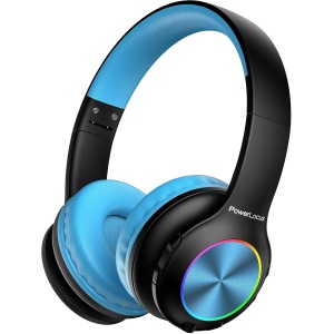 PowerLocus Auriculares Inalámbricos Diadema Plegable para Niños, Cascos Bluetooth con Micrófono Incorporado, luz LED,Soporte Micro SD/TF,94DB Volumen Limitado Seguro para Celulares/PC/TV