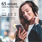 KVIDIO Auriculares Inalambricos Bluetooth, 65 Horas de Reproducción Auriculares Bluetooth, Cascos Ligeros Plegables con Micrófono, Graves Profundos (Negro) - Imagen 2