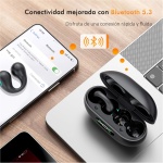 Auriculares Inalámbricos Deportivos - Auriculares Bluetooth 5.3 con 4 HD Mics e Flexible Oreja de clip, HiFi Estéreo Auriculares Inalambricos para Correr y Cascos de Carga Inalámbrica, Negro (2024) - Imagen 7