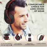 PowerLocus P2 – Auriculares Bluetooth inalambricos de Diadema Cascos Plegables, Casco Bluetooth con Sonido Estéreo Micro SD/TF, FM con micrófono y Audio Cable para Movil, PC, Tablet - Negro/Rojo - Imagen 2